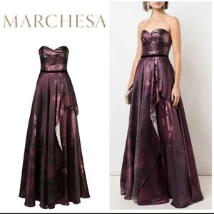 Marchesa Notte Strapless Gown in Deep Purple